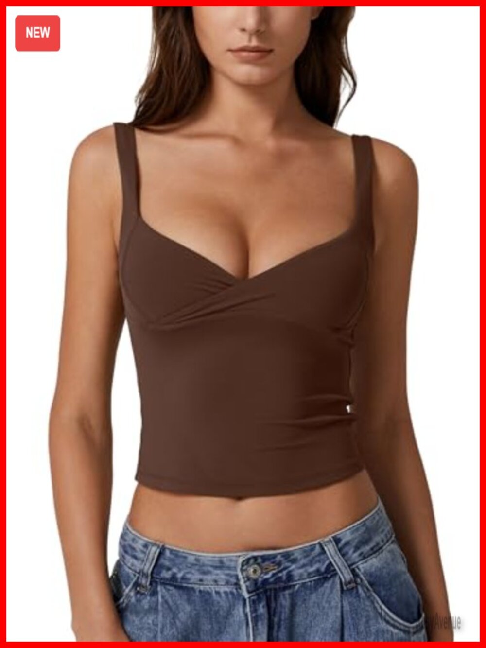Women's V Neck Tank Top Double Lined Adjustable Strap Camisole Slim Fit